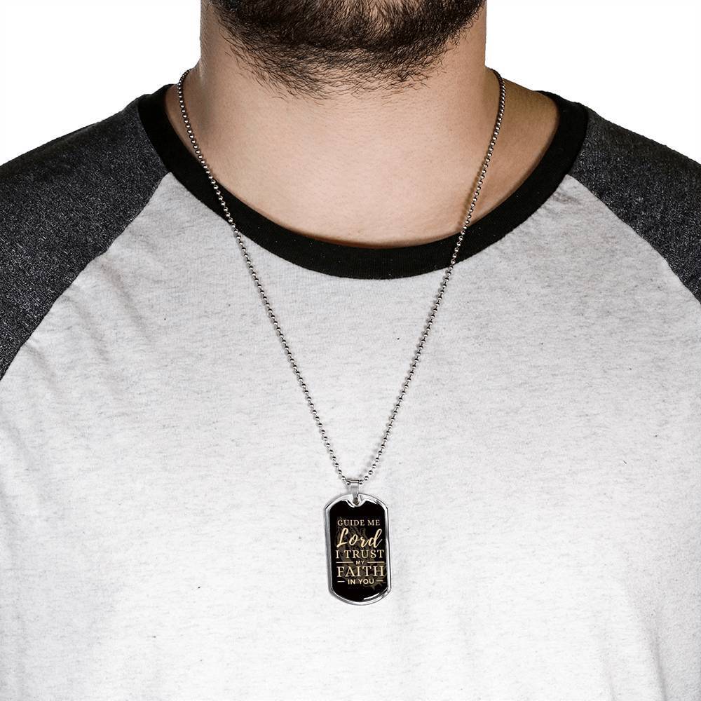 The Lord Guides Me Necklace Stainless Steel or 18k Gold Dog Tag 24" Chain-Express Your Love Gifts