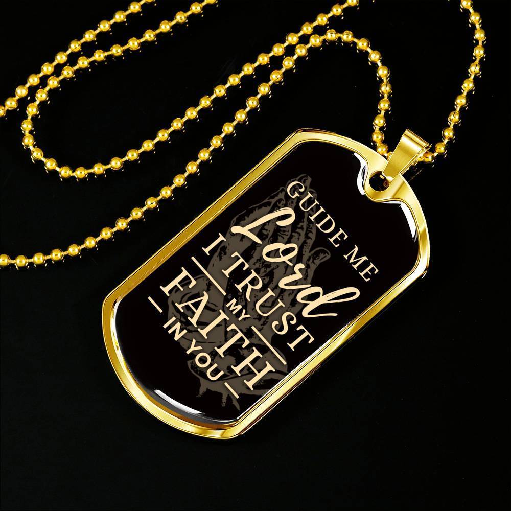 The Lord Guides Me Necklace Stainless Steel or 18k Gold Dog Tag 24" Chain-Express Your Love Gifts