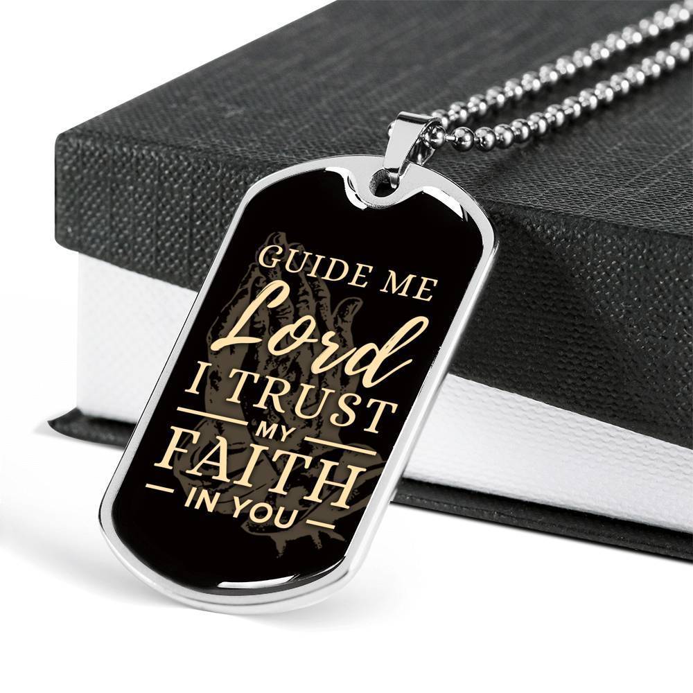 The Lord Guides Me Necklace Stainless Steel or 18k Gold Dog Tag 24" Chain-Express Your Love Gifts