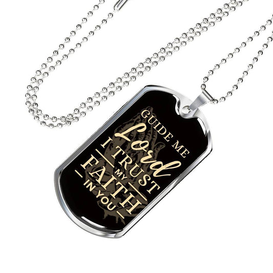 The Lord Guides Me Necklace Stainless Steel or 18k Gold Dog Tag 24" Chain-Express Your Love Gifts