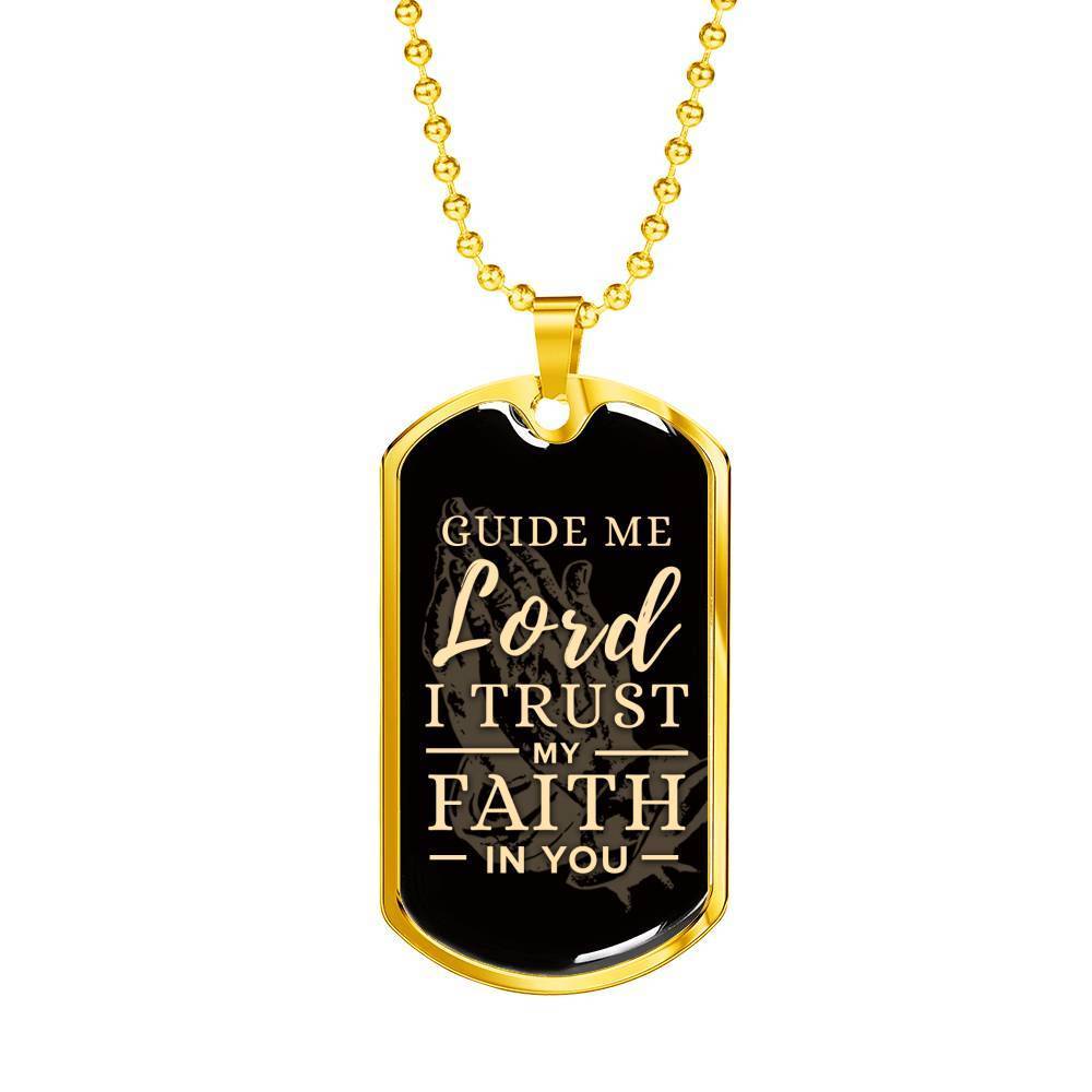 The Lord Guides Me Necklace Stainless Steel or 18k Gold Dog Tag 24" Chain-Express Your Love Gifts