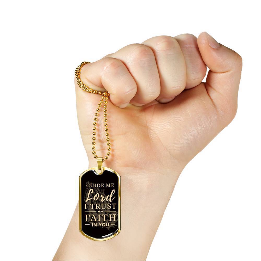 The Lord Guides Me Necklace Stainless Steel or 18k Gold Dog Tag 24" Chain-Express Your Love Gifts