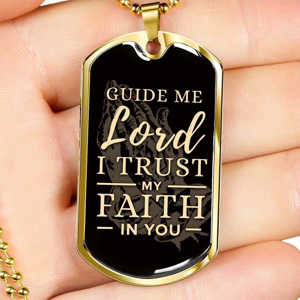 The Lord Guides Me Necklace Stainless Steel or 18k Gold Dog Tag 24" Chain-Express Your Love Gifts