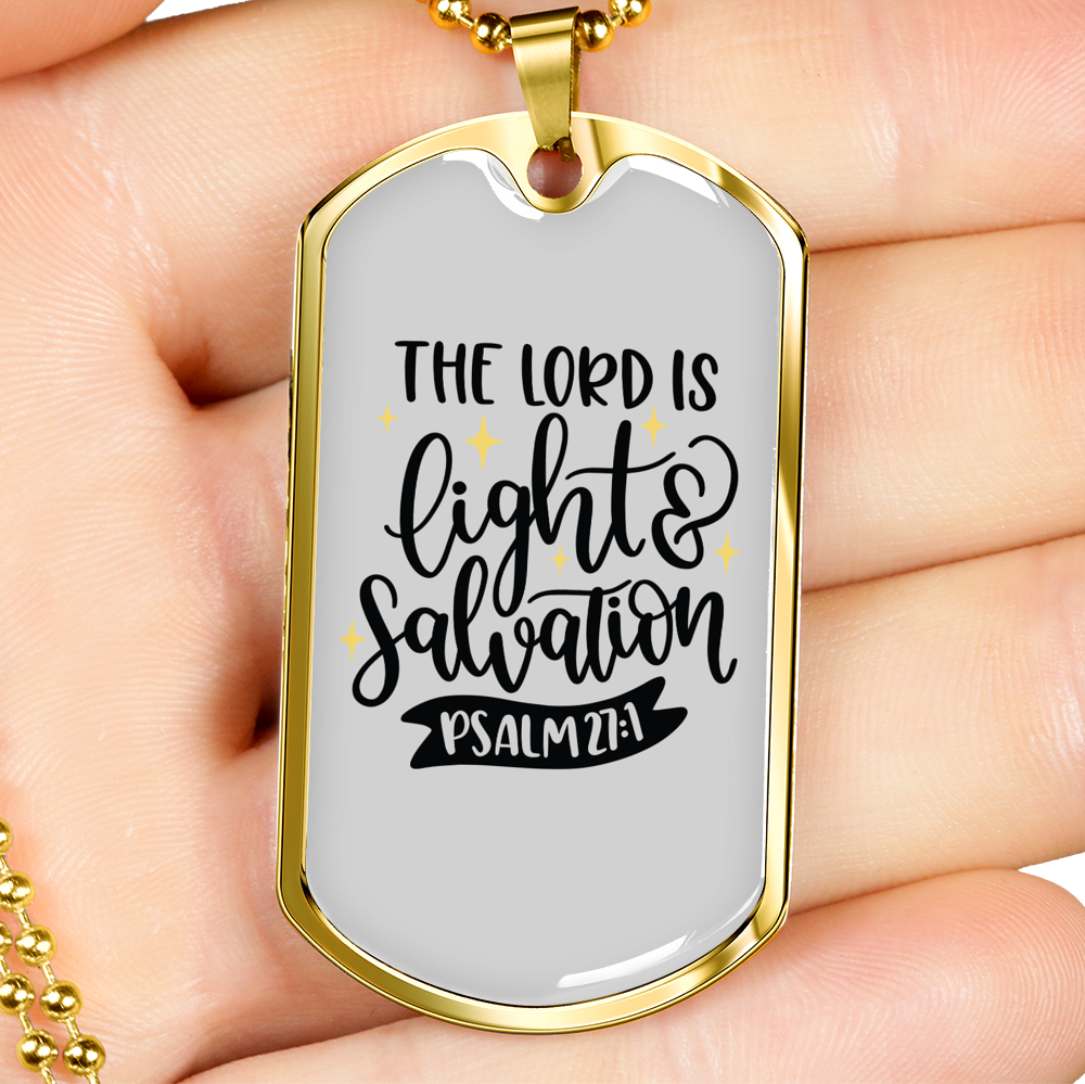 The Lord Is Light Christian Necklace Stainless Steel or 18k Gold Dog Tag 24" Chain-Express Your Love Gifts