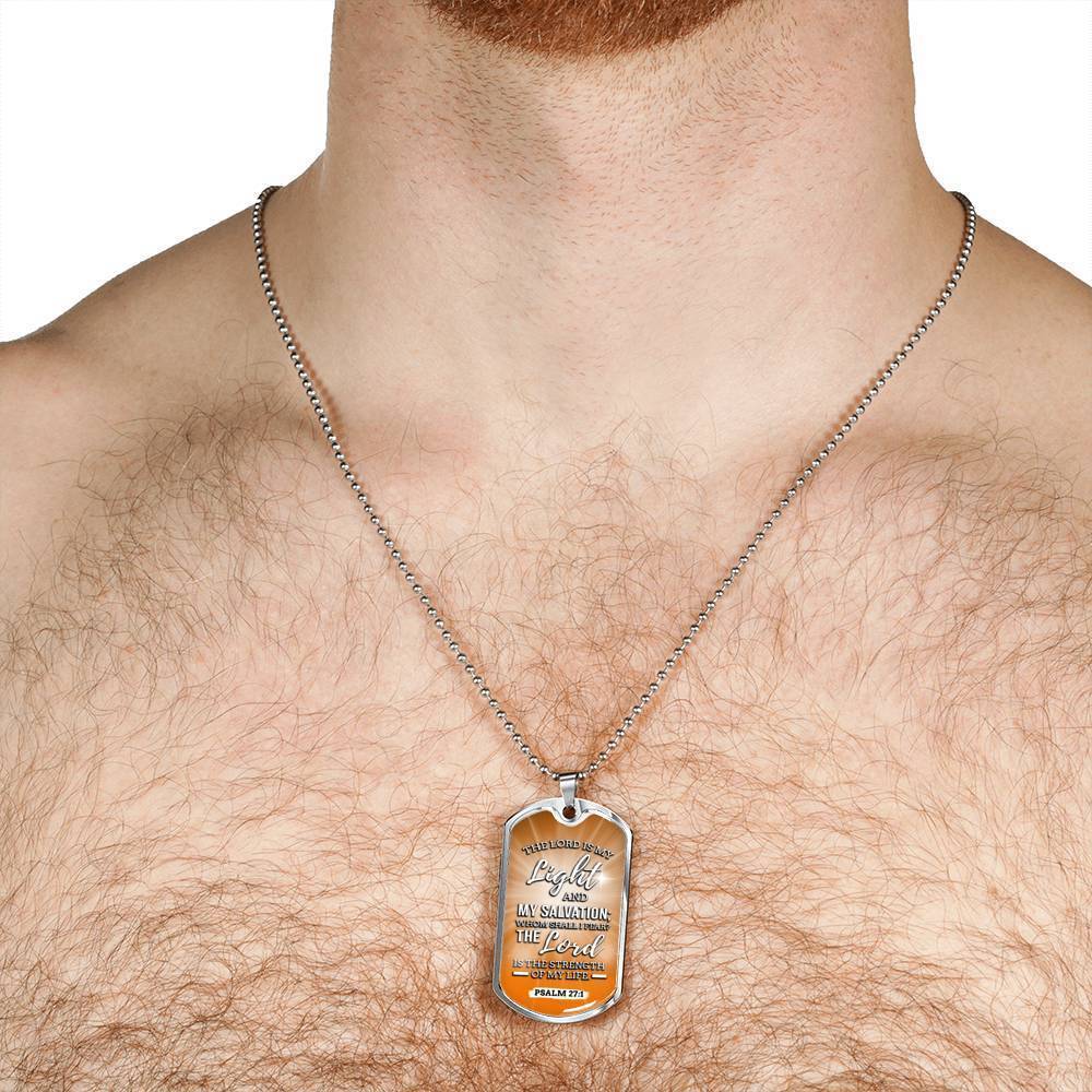 The Lord Is My Light And My Salvation Bible Verse Inspirational Gift Necklace Stainless Steel or 18k Gold Dog Tag 24" Chain-Express Your Love Gifts