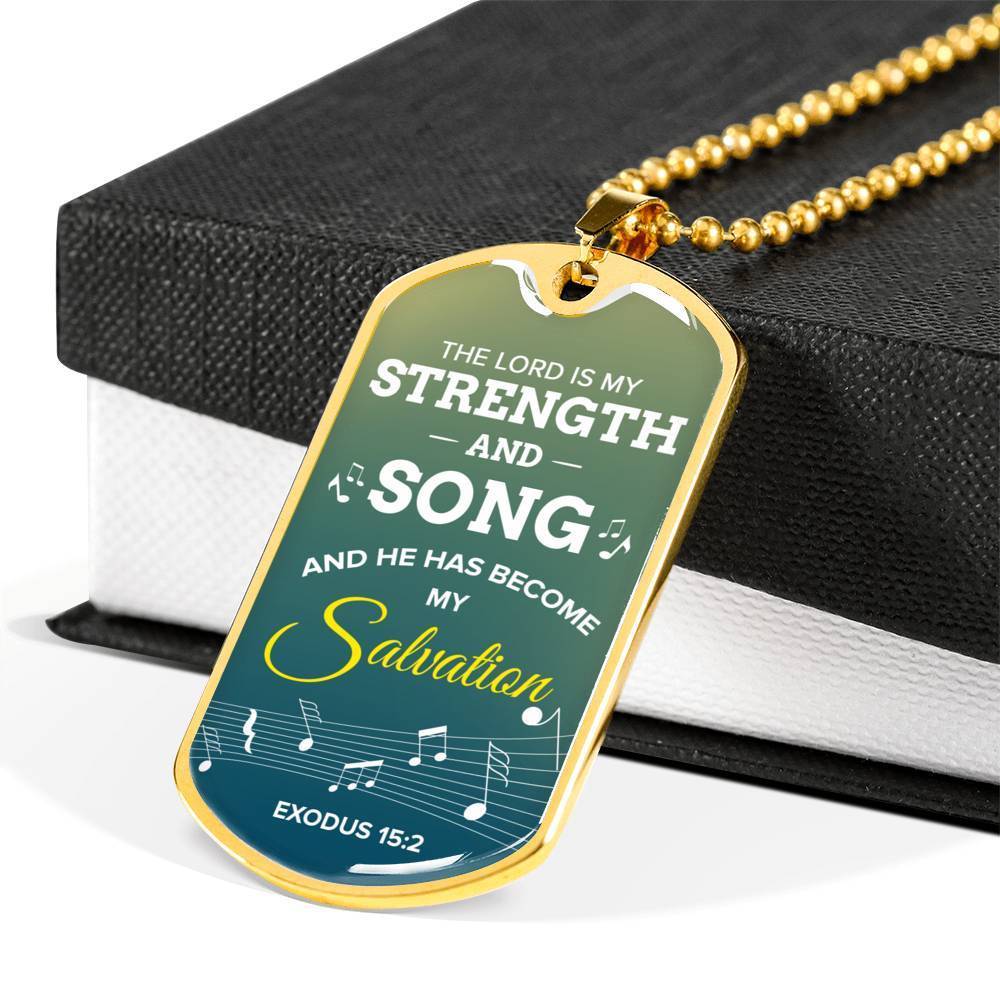 The Lord Is My Salvation Christian Faith Exodus Necklace Stainless Steel or 18k Gold Dog Tag 24" Chain-Express Your Love Gifts