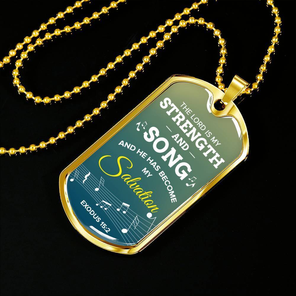 The Lord Is My Salvation Christian Faith Exodus Necklace Stainless Steel or 18k Gold Dog Tag 24" Chain-Express Your Love Gifts