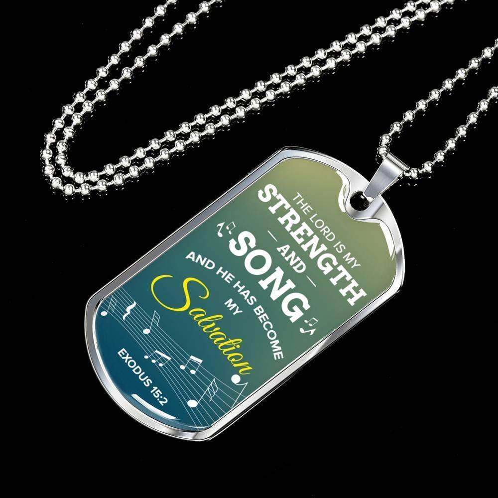 The Lord Is My Salvation Christian Faith Exodus Necklace Stainless Steel or 18k Gold Dog Tag 24" Chain-Express Your Love Gifts