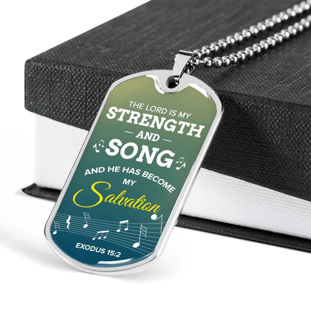 The Lord Is My Salvation Christian Faith Exodus Necklace Stainless Steel or 18k Gold Dog Tag 24" Chain-Express Your Love Gifts