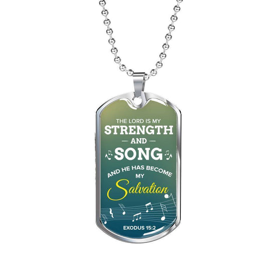 The Lord Is My Salvation Christian Faith Exodus Necklace Stainless Steel or 18k Gold Dog Tag w 24" Chain