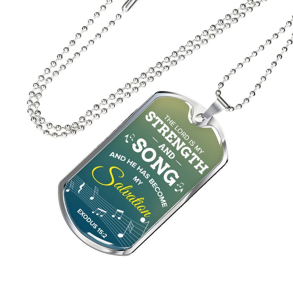 The Lord Is My Salvation Christian Faith Exodus Necklace Stainless Steel or 18k Gold Dog Tag 24" Chain-Express Your Love Gifts