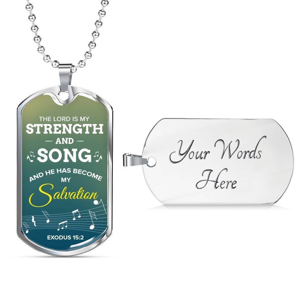 The Lord Is My Salvation Christian Faith Exodus Necklace Stainless Steel or 18k Gold Dog Tag 24" Chain-Express Your Love Gifts
