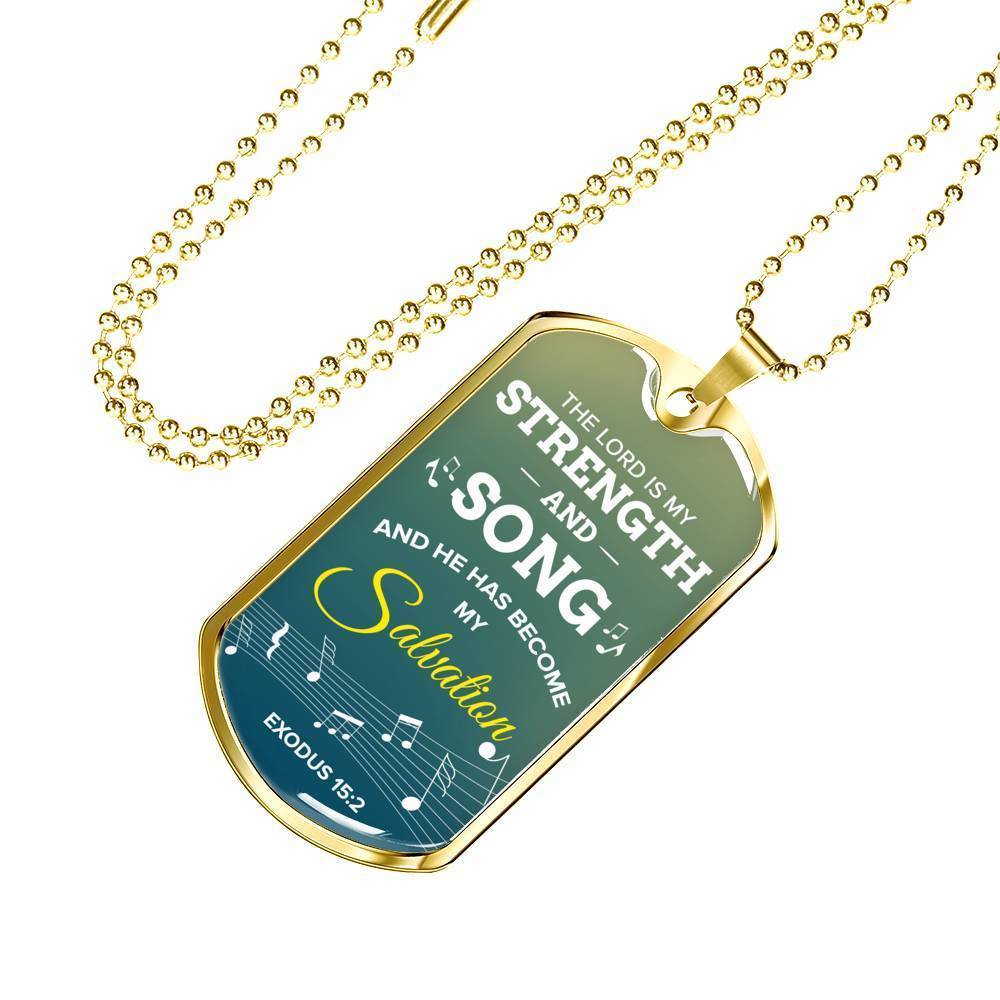 The Lord Is My Salvation Christian Faith Exodus Necklace Stainless Steel or 18k Gold Dog Tag 24" Chain-Express Your Love Gifts