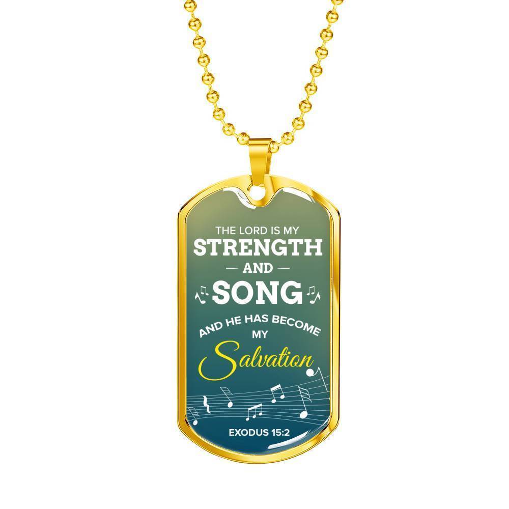 The Lord Is My Salvation Christian Faith Exodus Necklace Stainless Steel or 18k Gold Dog Tag 24" Chain-Express Your Love Gifts