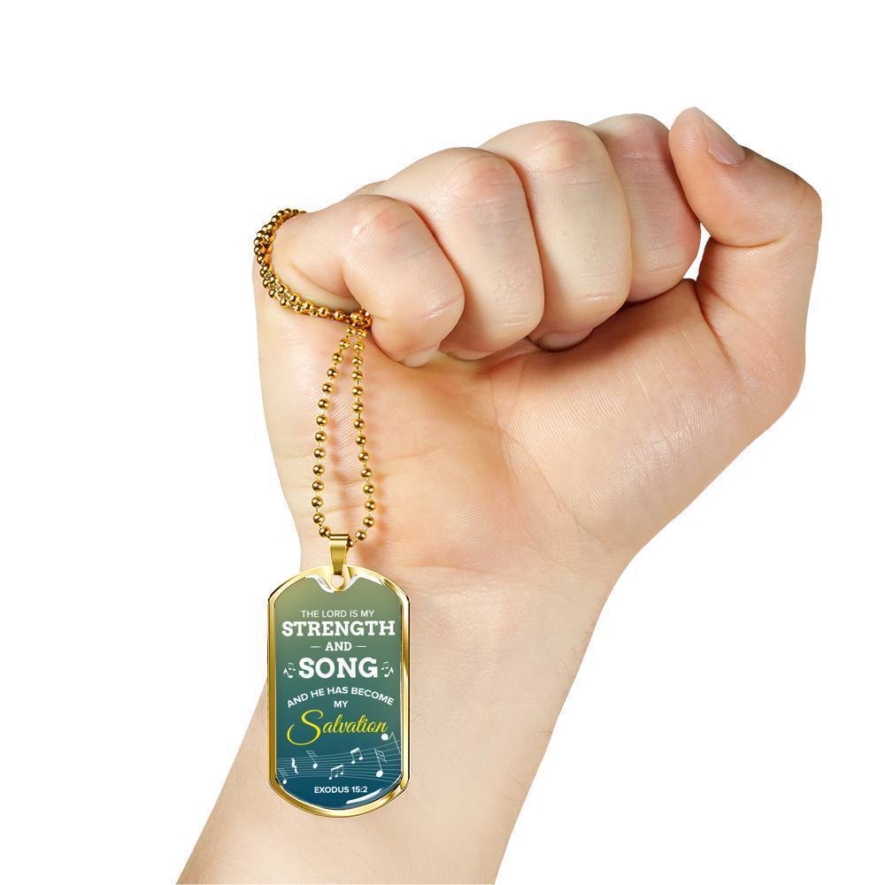 The Lord Is My Salvation Christian Faith Exodus Necklace Stainless Steel or 18k Gold Dog Tag 24" Chain-Express Your Love Gifts