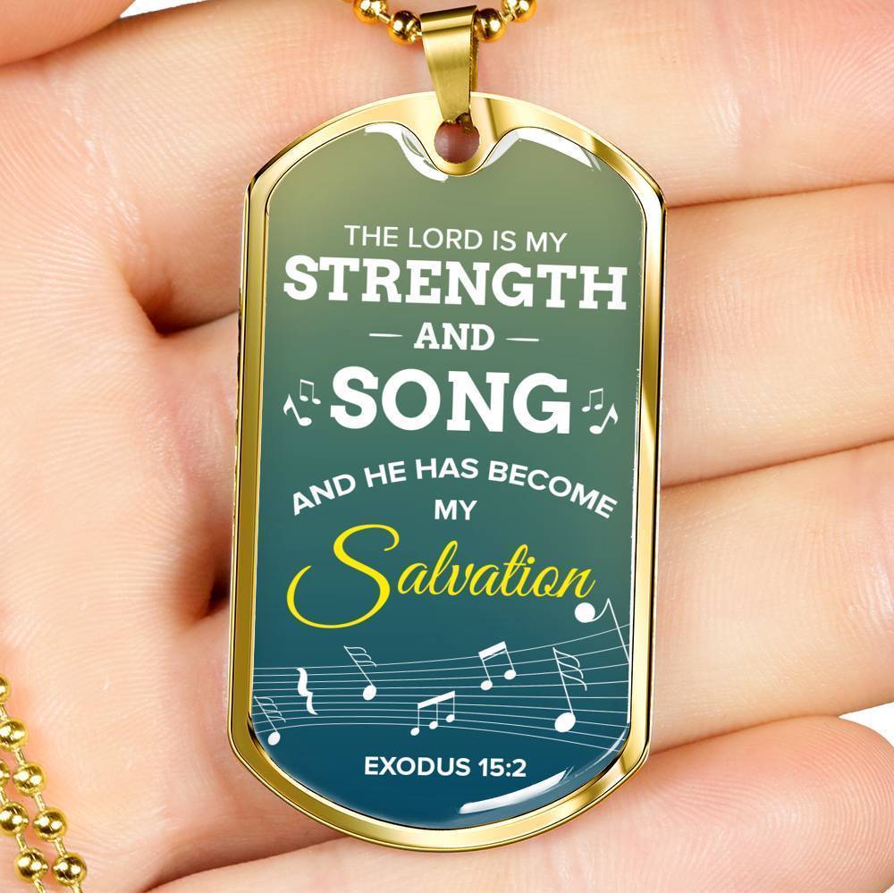 The Lord Is My Salvation Christian Faith Exodus Necklace Stainless Steel or 18k Gold Dog Tag 24" Chain-Express Your Love Gifts