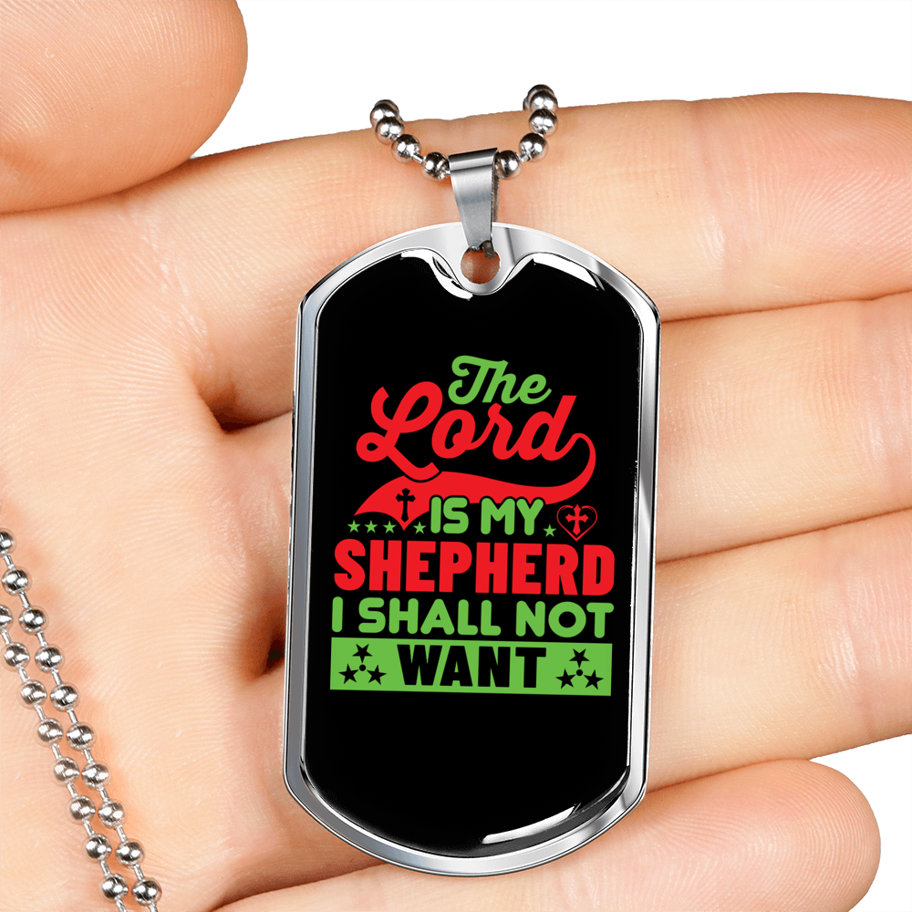 The Lord Is My Shepherd Christian Necklace Stainless Steel or 18k Gold Dog Tag 24" Chain-Express Your Love Gifts