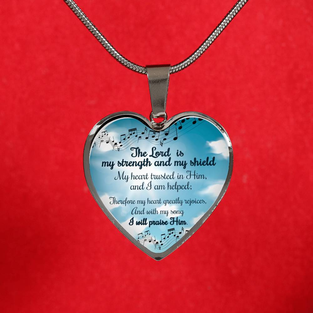 The Lord Is My Strength And My Shield Stainless Steel or 18k Gold Heart Pendant Necklace 18-22"-Express Your Love Gifts