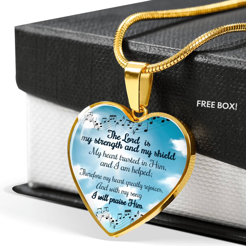 The Lord Is My Strength And My Shield Stainless Steel or 18k Gold Heart Pendant Necklace 18-22"-Express Your Love Gifts
