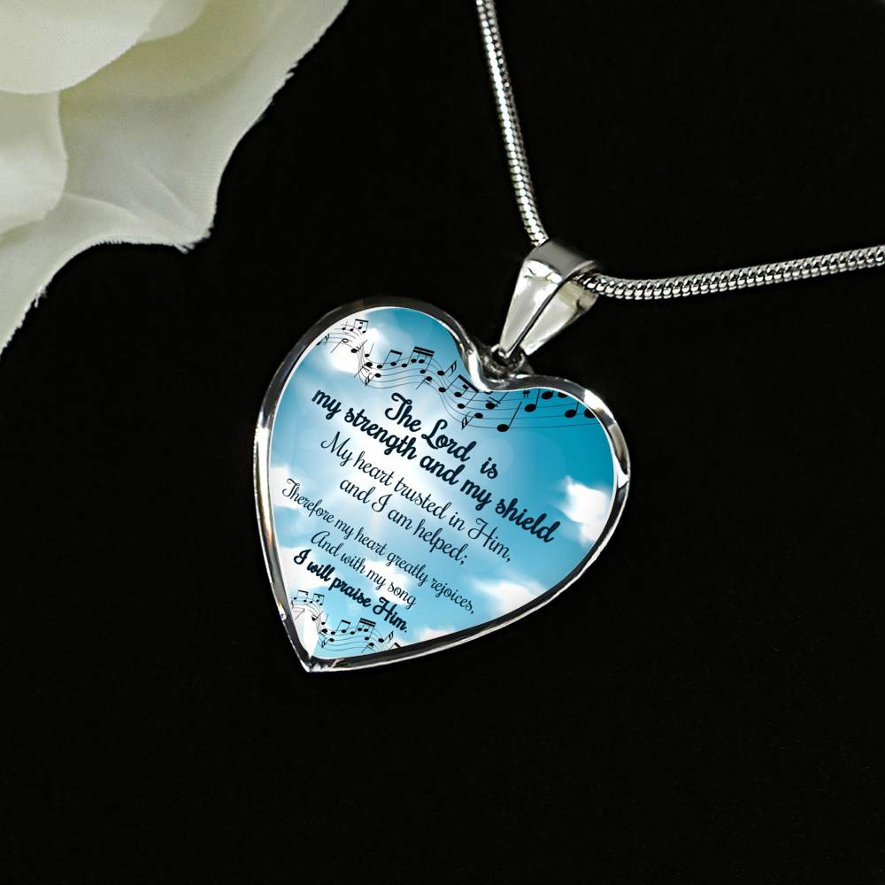 The Lord Is My Strength And My Shield Stainless Steel or 18k Gold Heart Pendant Necklace 18-22"-Express Your Love Gifts