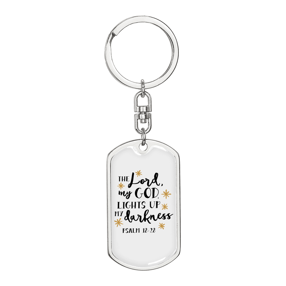 The Lord My God Psalm 18:28 Keychain Stainless Steel or 18k Gold Dog Tag Keyring-Express Your Love Gifts
