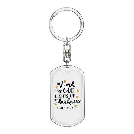 The Lord My God Psalm 18:28 Keychain Stainless Steel or 18k Gold Dog Tag Keyring-Express Your Love Gifts