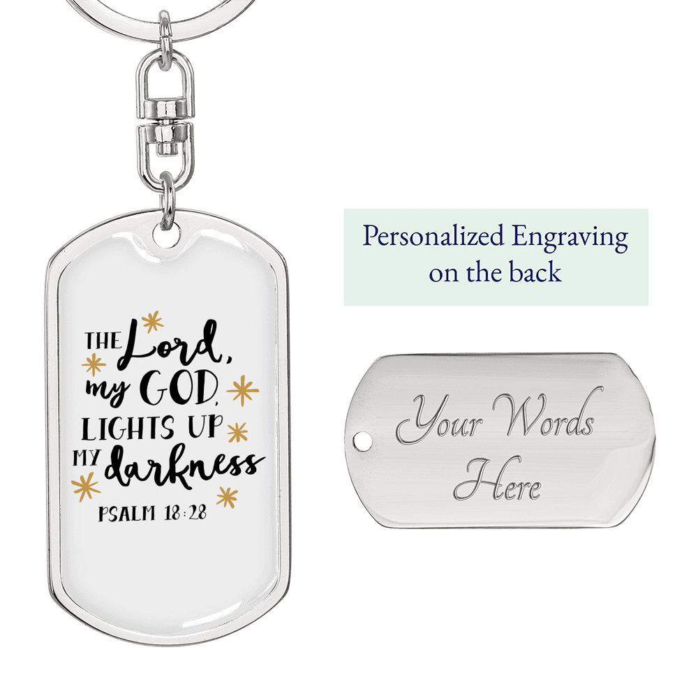 The Lord My God Psalm 18:28 Keychain Stainless Steel or 18k Gold Dog Tag Keyring-Express Your Love Gifts