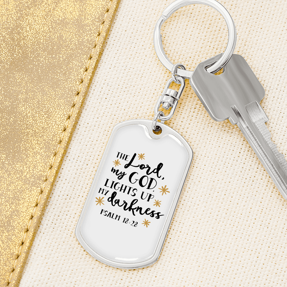The Lord My God Psalm 18:28 Keychain Stainless Steel or 18k Gold Dog Tag Keyring-Express Your Love Gifts