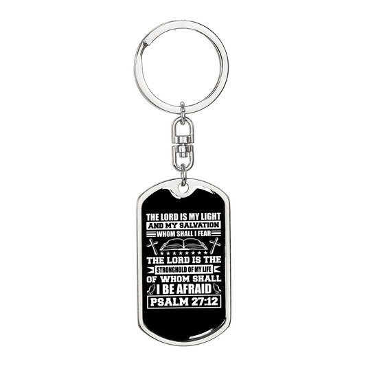 The Lord My Light Psalm 27:12 White Keychain Stainless Steel or 18k Gold Dog Tag Keyring-Express Your Love Gifts