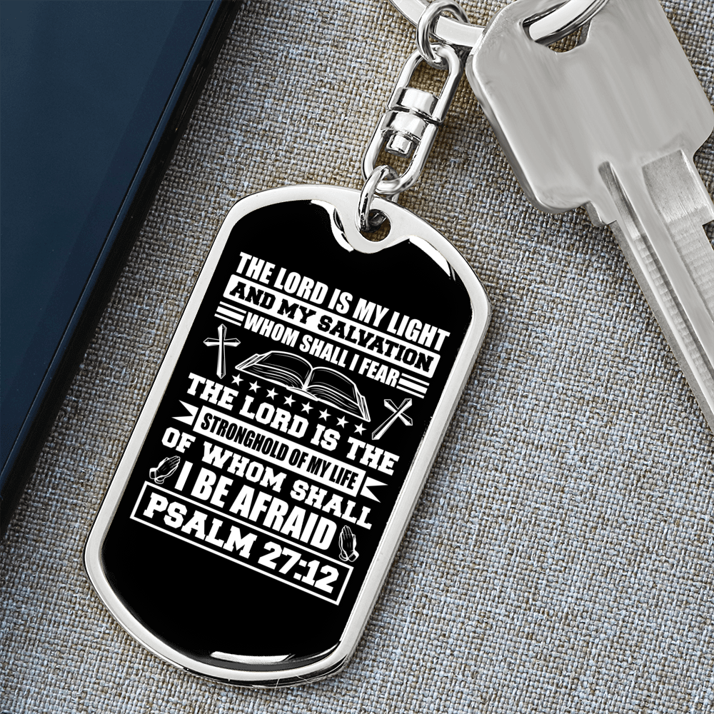 The Lord My Light Psalm 27:12 White Keychain Stainless Steel or 18k Gold Dog Tag Keyring-Express Your Love Gifts