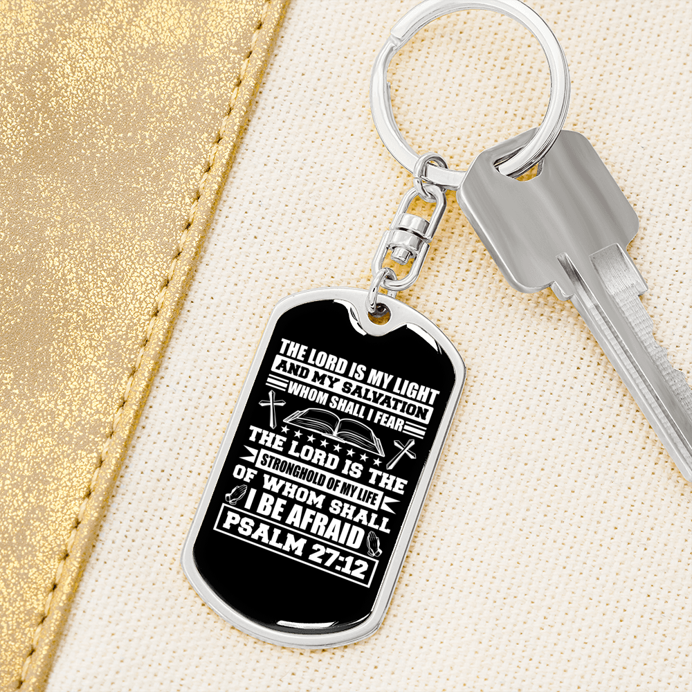 The Lord My Light Psalm 27:12 White Keychain Stainless Steel or 18k Gold Dog Tag Keyring-Express Your Love Gifts