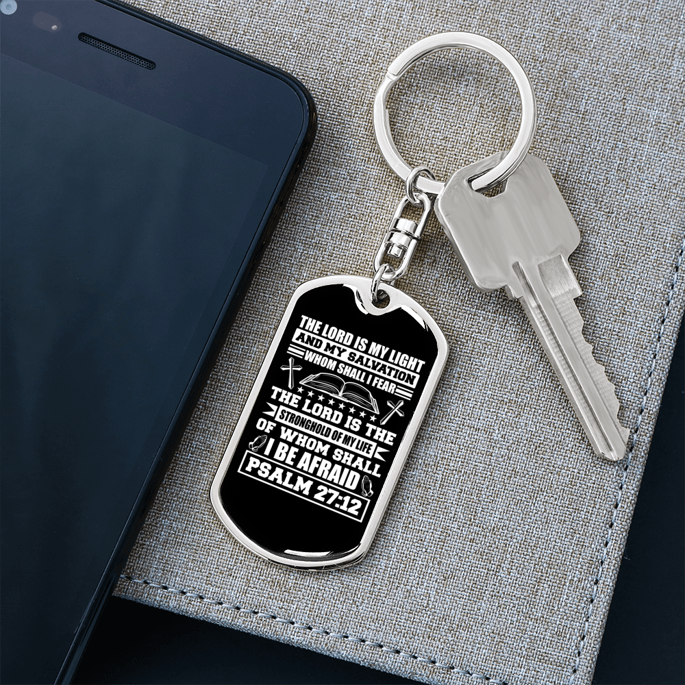 The Lord My Light Psalm 27:12 White Keychain Stainless Steel or 18k Gold Dog Tag Keyring-Express Your Love Gifts
