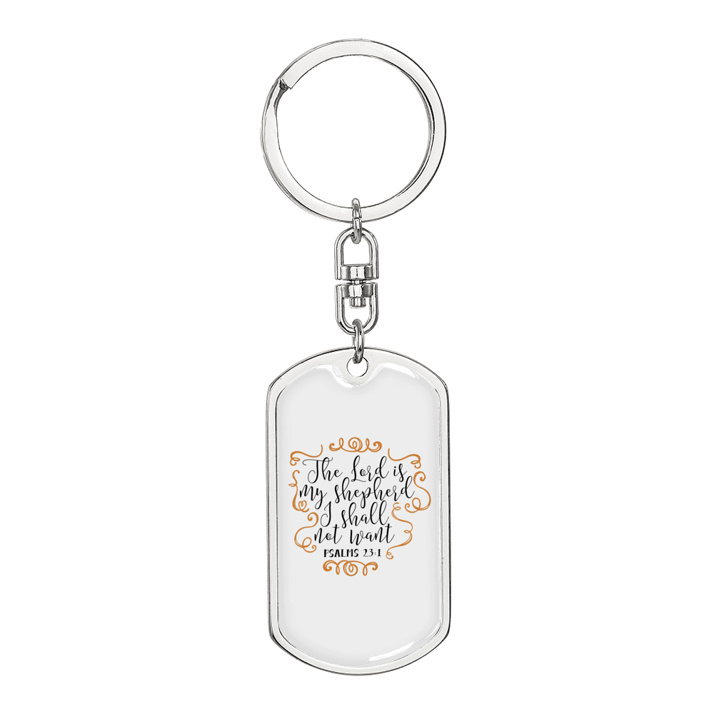 The Lord My Shepherd Psalm 23:1 Keychain Stainless Steel or 18k Gold Dog Tag Keyring-Express Your Love Gifts