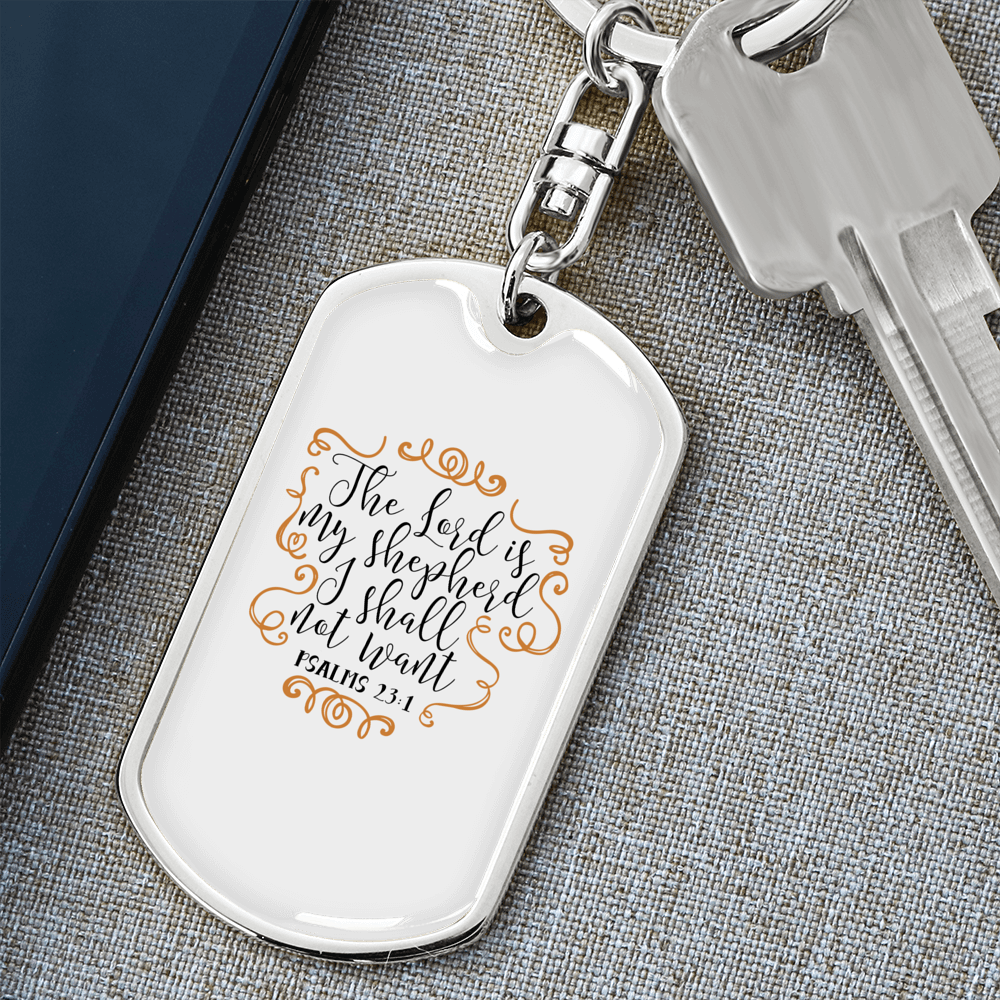 The Lord My Shepherd Psalm 23:1 Keychain Stainless Steel or 18k Gold Dog Tag Keyring-Express Your Love Gifts