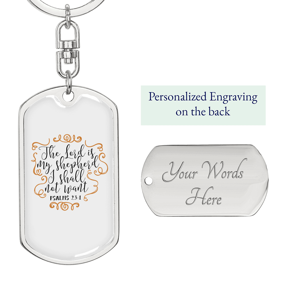 The Lord My Shepherd Psalm 23:1 Keychain Stainless Steel or 18k Gold Dog Tag Keyring-Express Your Love Gifts