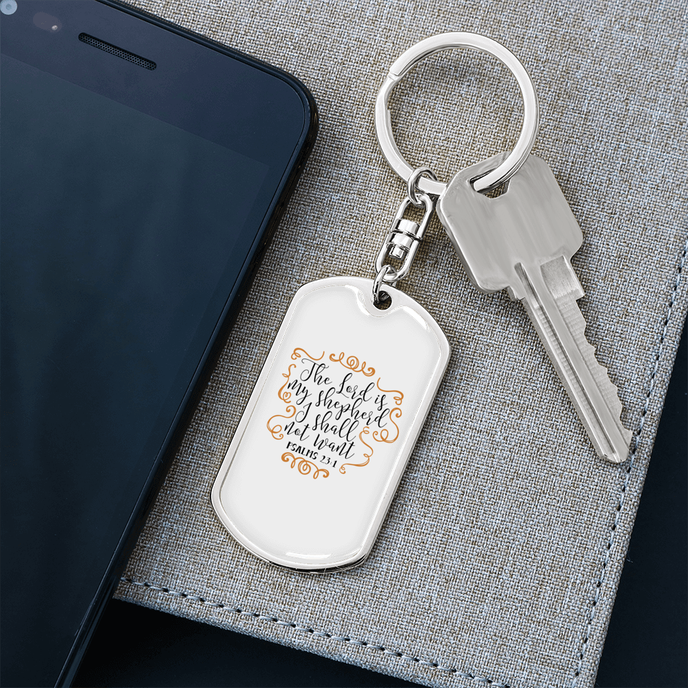 The Lord My Shepherd Psalm 23:1 Keychain Stainless Steel or 18k Gold Dog Tag Keyring-Express Your Love Gifts