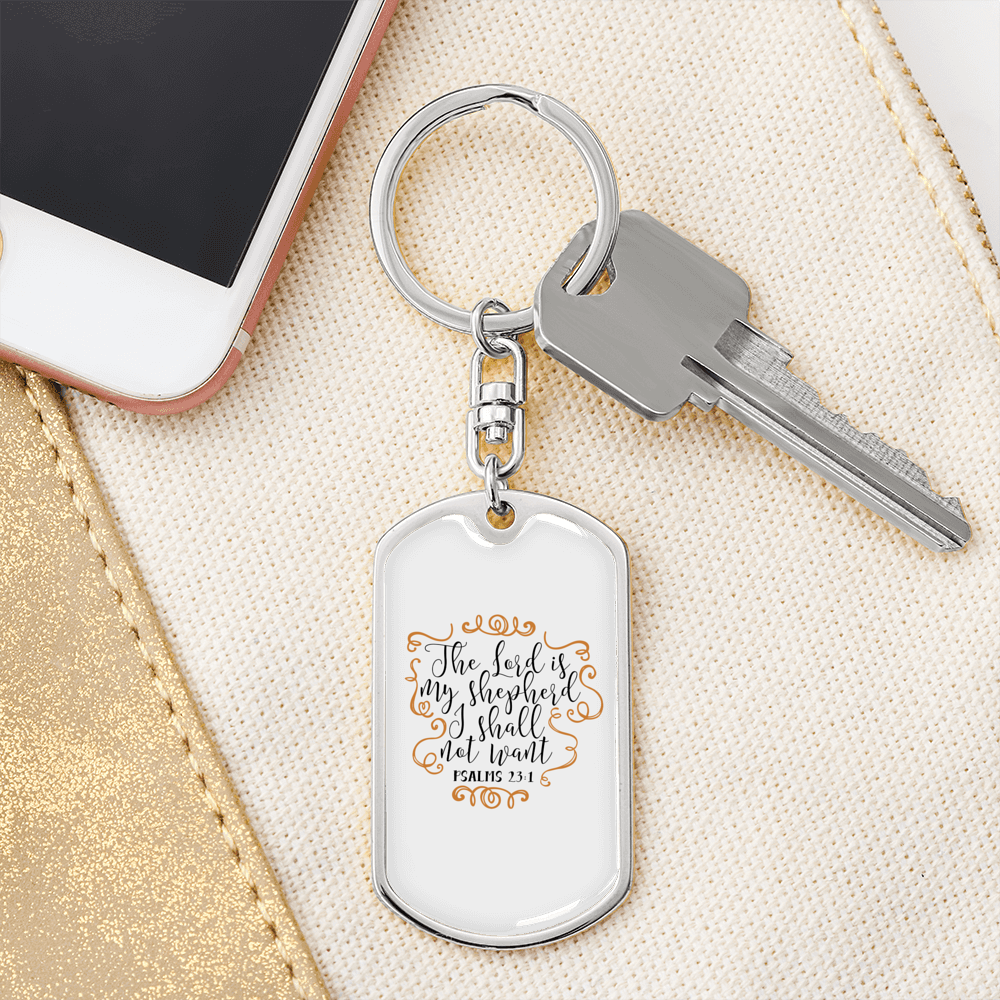 The Lord My Shepherd Psalm 23:1 Keychain Stainless Steel or 18k Gold Dog Tag Keyring-Express Your Love Gifts