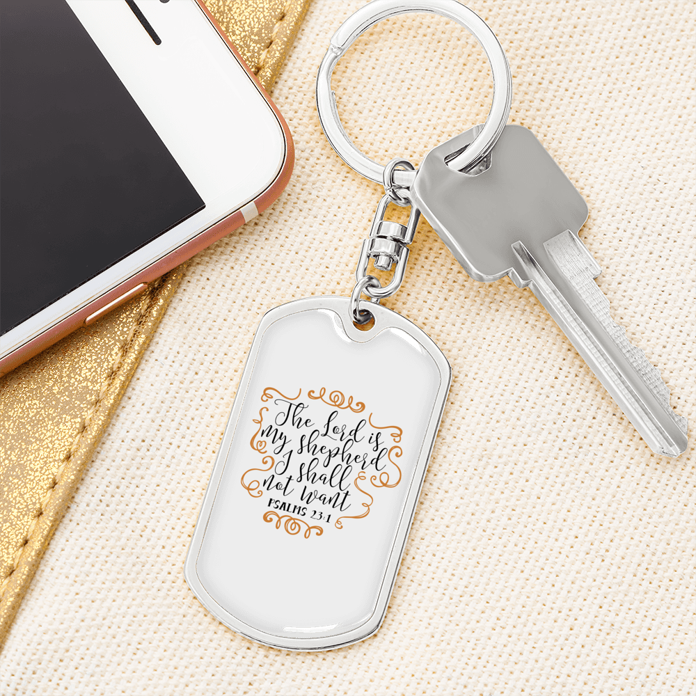 The Lord My Shepherd Psalm 23:1 Keychain Stainless Steel or 18k Gold Dog Tag Keyring-Express Your Love Gifts