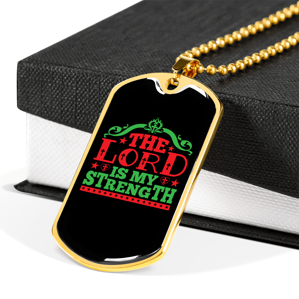The Lord My Strength Christian Necklace Stainless Steel or 18k Gold Dog Tag 24" Chain-Express Your Love Gifts
