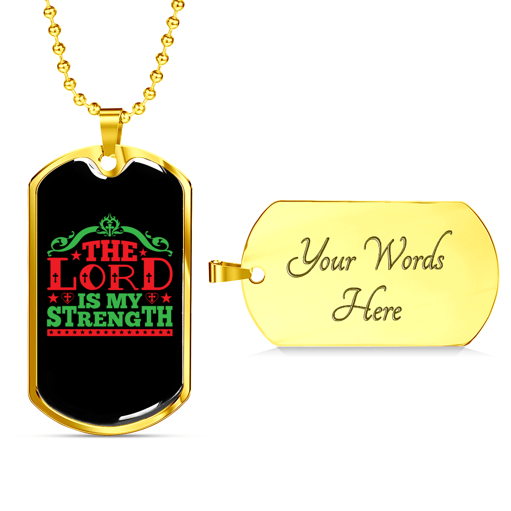 The Lord My Strength Christian Necklace Stainless Steel or 18k Gold Dog Tag 24" Chain-Express Your Love Gifts