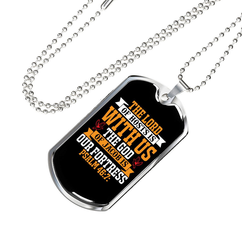 The Lord Of Host With Us Christian Necklace Stainless Steel or 18k Gold Dog Tag 24" Chain-Express Your Love Gifts