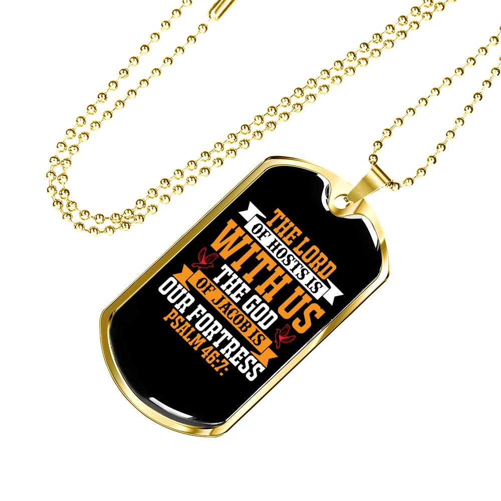 The Lord Of Host With Us Christian Necklace Stainless Steel or 18k Gold Dog Tag 24" Chain-Express Your Love Gifts