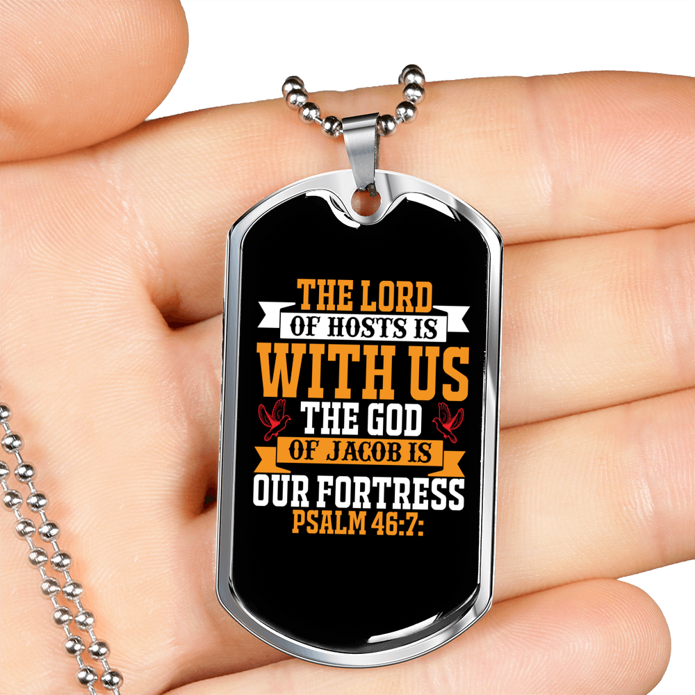 The Lord Of Host With Us Christian Necklace Stainless Steel or 18k Gold Dog Tag 24" Chain-Express Your Love Gifts