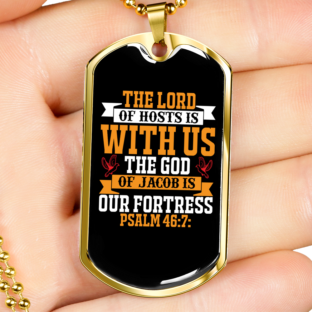 The Lord Of Host With Us Christian Necklace Stainless Steel or 18k Gold Dog Tag 24" Chain-Express Your Love Gifts