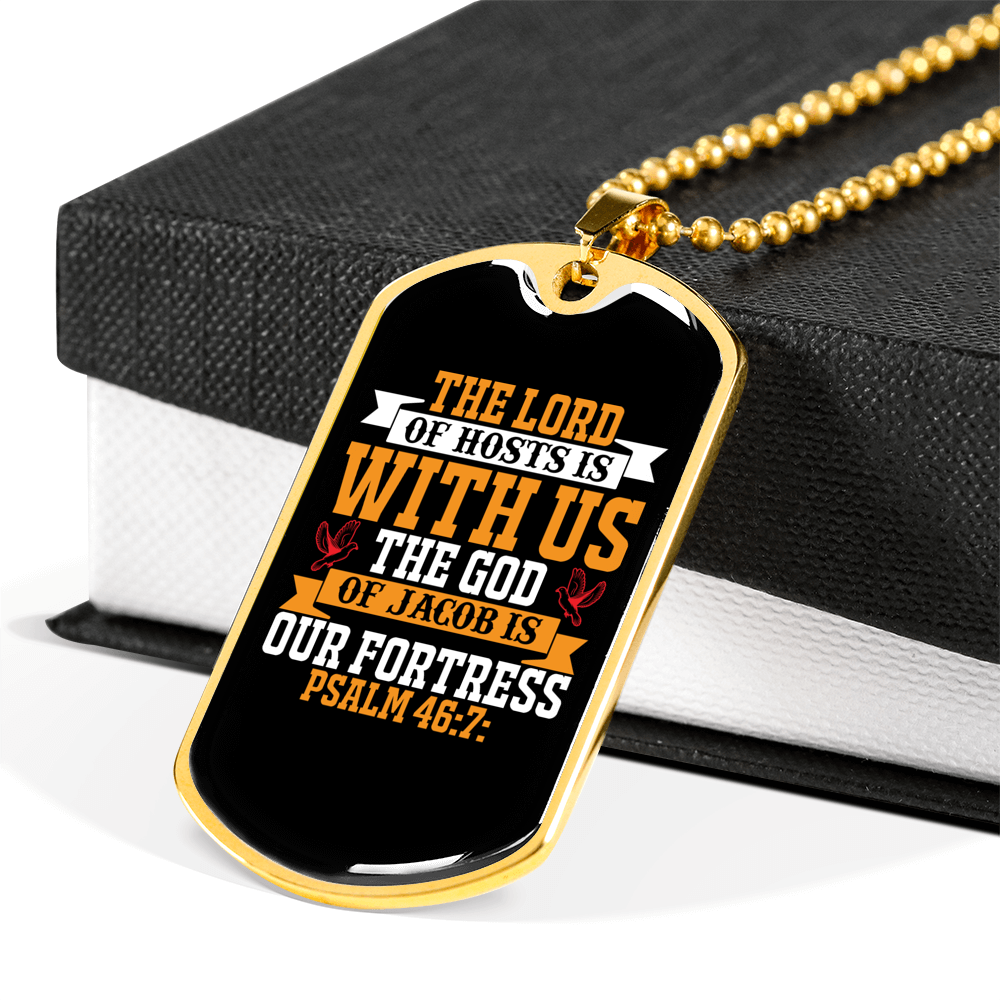 The Lord Of Host With Us Christian Necklace Stainless Steel or 18k Gold Dog Tag 24" Chain-Express Your Love Gifts
