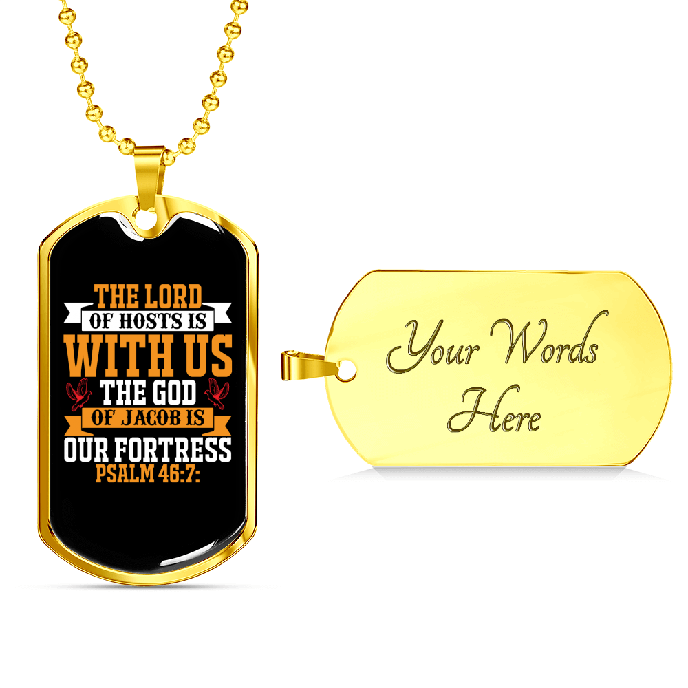The Lord Of Host With Us Christian Necklace Stainless Steel or 18k Gold Dog Tag 24" Chain-Express Your Love Gifts