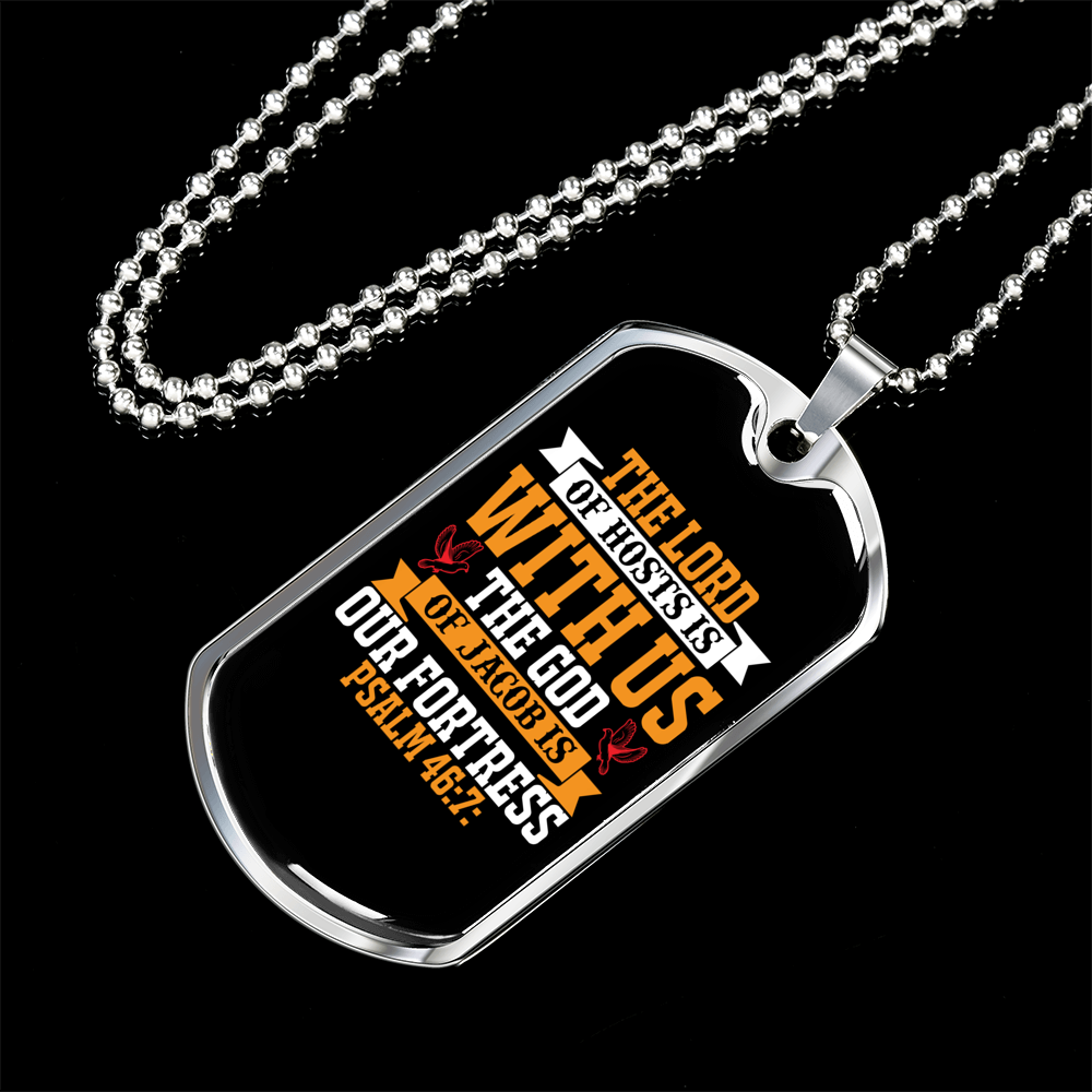 The Lord Of Host With Us Christian Necklace Stainless Steel or 18k Gold Dog Tag 24" Chain-Express Your Love Gifts
