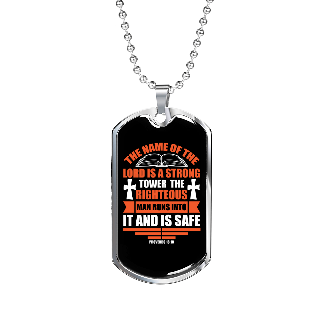 The Lord Strong Tower Christian Necklace Stainless Steel or 18k Gold Dog Tag 24" Chain-Express Your Love Gifts