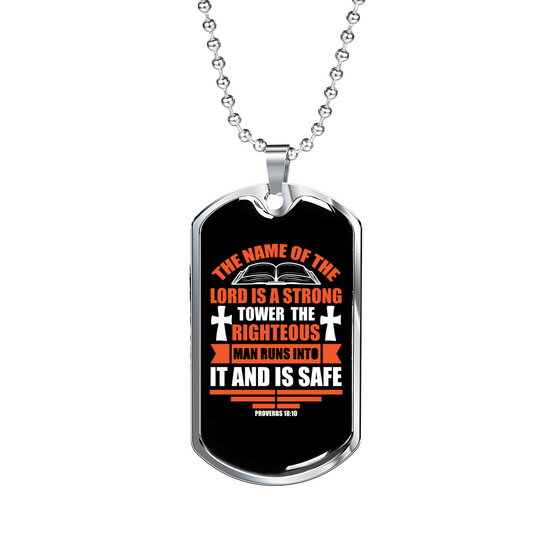 The Lord Strong Tower Christian Necklace Stainless Steel or 18k Gold Dog Tag 24" Chain-Express Your Love Gifts