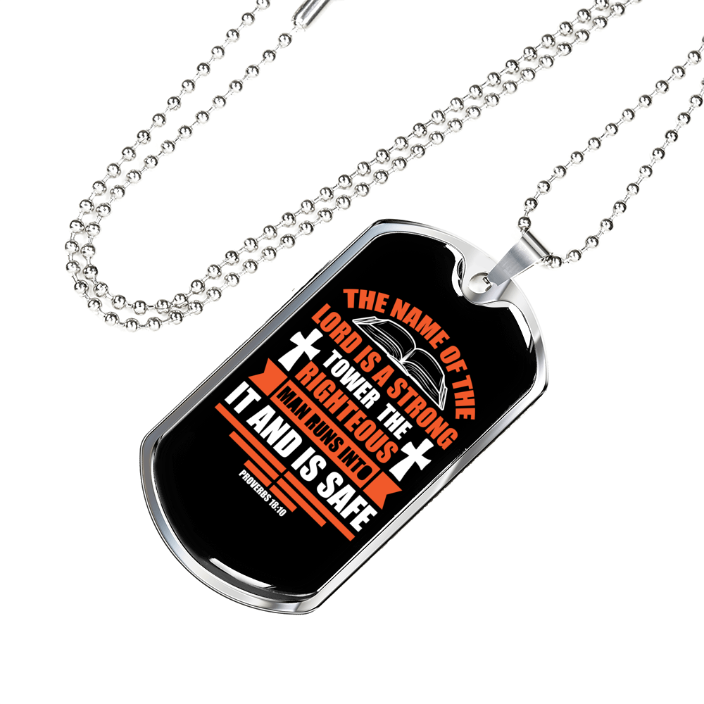The Lord Strong Tower Christian Necklace Stainless Steel or 18k Gold Dog Tag 24" Chain-Express Your Love Gifts